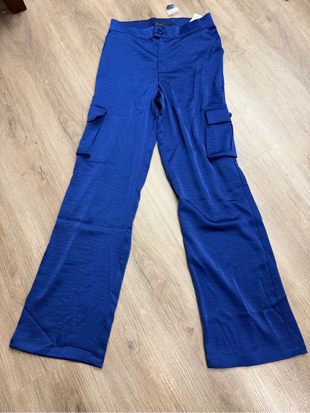 G By Giuliana Black Label Satin Cargo Wide Leg Pants Women’s Size 2 Blue 0425